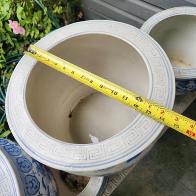 Lot of 6 Blue & White Flower Pot Planters 12" and 14" diameters