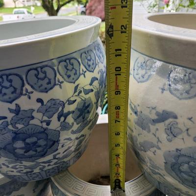 Lot of 6 Blue & White Flower Pot Planters 12" and 14" diameters