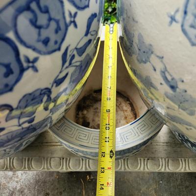 Lot of 6 Blue & White Flower Pot Planters 12" and 14" diameters