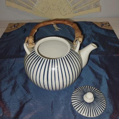 ASIAN KETTLE WITH BAMBOO HANDLE AND VASE