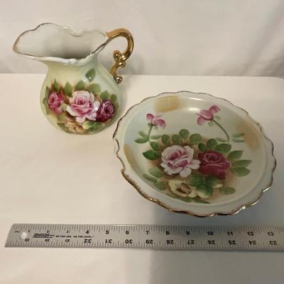Antique Porcelain Pitcher and Bowl, hand painted, Japan stamped.