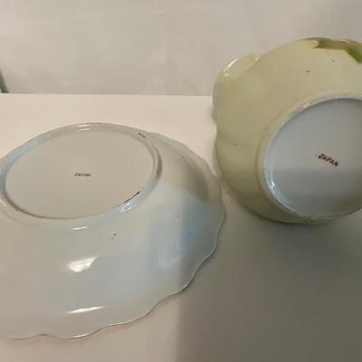 Antique Porcelain Pitcher and Bowl, hand painted, Japan stamped.