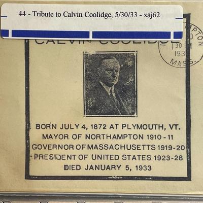 Tribute to Calvin Coolidge 1933 Event Cover in Good Preowned Condition.