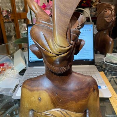 Vintage Balinese Wooden Man Bust Carving 13.5" Tall in Good Preowned Condition. Very Heavy.