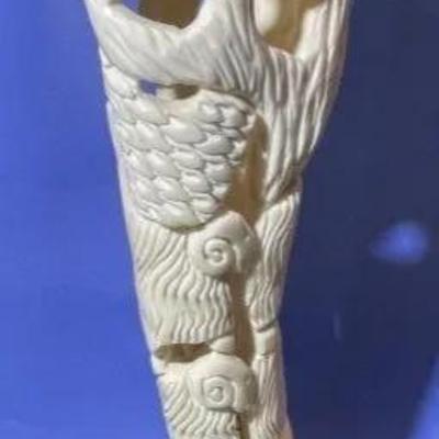 Vintage Israeli Hand Carved Bone Shepherd/Sheep Vase by Uchitel 12