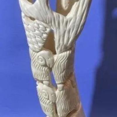 Vintage Israeli Hand Carved Bone Shepherd/Sheep Vase by Uchitel 12
