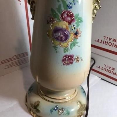 Antique Exquisite Hand Painted Porcelain Table Lamp 15.5in Tall as Pictured. No Shade Included.