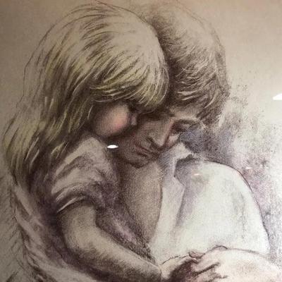 Fathers Love Pencil Signed by Marilyn Zapp Limited Edition 664/750 Lithograph Matted & Framed 24in x 30in in Vg Preowned Condition.