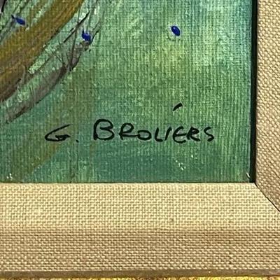 Vtg Original Oil Painting on Canvas Bright Floral Art Signed by G. Broliers and Nicely Framed. (Frame Size 16