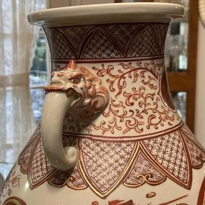 Early Japanese Kutani/Satsuma Hand Painted Signed Red/Gold Mark Vase from 1800's 15.5