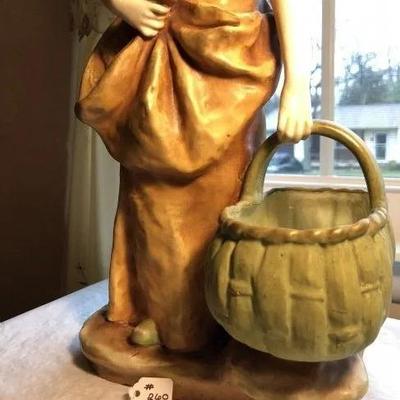 Antique Early 1900's Scarce Austrian Turn-Teplitz Amphora Porcelain Lady with Basket Statue 16.5