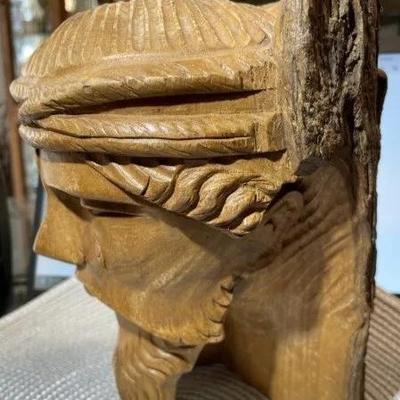 Vintage Hand Carved Jesus Face/Bust out of a Wooden Branch/Bark 8