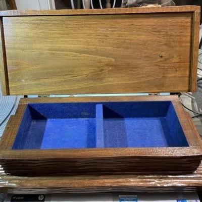 Vintage Mid-Century Hand Made & Etched Large Trinket Wooden Hinged Box 16.5