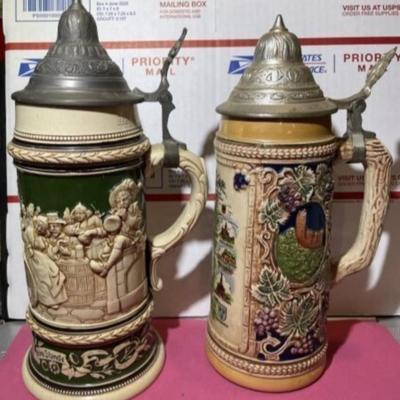 2-Vintage Mid-Century German Beer Stein/Mugs Preowned as Pictured.