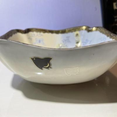 Vintage Scarce Japanese Signed Base w/Bird Characters 7-3/4”x 7-3/4” Porcelain Bowl in Good Condition as Pictured.