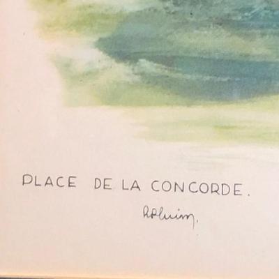 Vintage Rie Pluim Artist Print “Place De La Concorde” Frame Size 15.5” x18”.