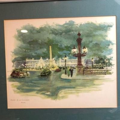 Vintage Rie Pluim Artist Print “Place De La Concorde” Frame Size 15.5” x18”.