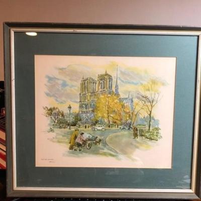 Vintage Rie Pluim Artist Print “NOTRE DAME” Frame Size 15.5” x 18”.