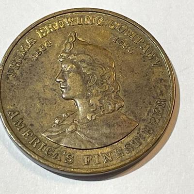 Original 1894-1935 Prima Brewing Company Des Moines, Iowa Beer Advertising Token as Pictured.