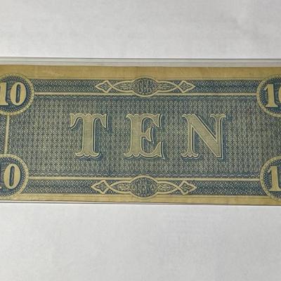 Confederate States of America 1864 $10 Circulated Condition Banknote/Currency as Pictured.