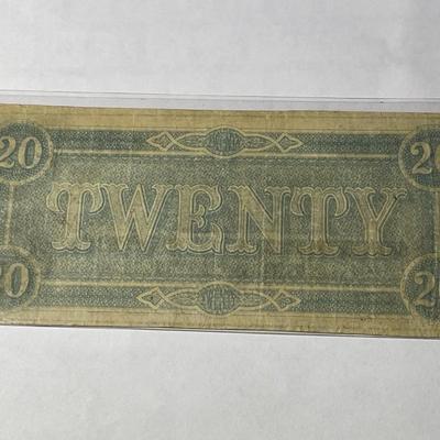 Confederate States of America 1864 $20 Circulated Condition Banknote/Currency as Pictured.