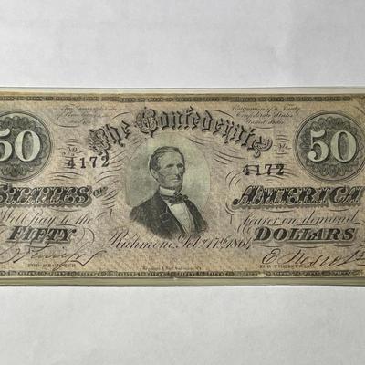 Confederate States of America 1864 $50 Circulated Condition Banknote/Currency as Pictured.