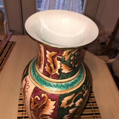 Vintage Preowned 20th Century Hand Painted Floral Vase 14-1/2” Tall Made in China as Pictured.