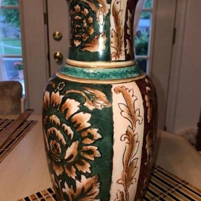 Vintage Preowned 20th Century Hand Painted Floral Vase 14-1/2” Tall Made in China as Pictured.