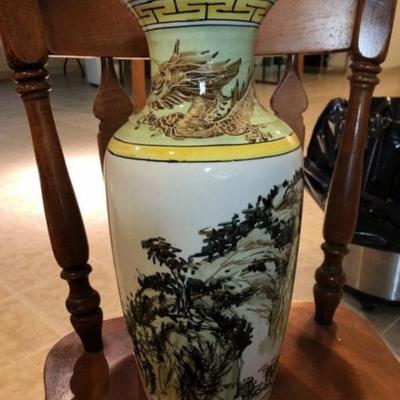 Vintage Nancy Pew Hand Painted Vintage Stoneware Pottery Vase 17” Tall Scarce Size.