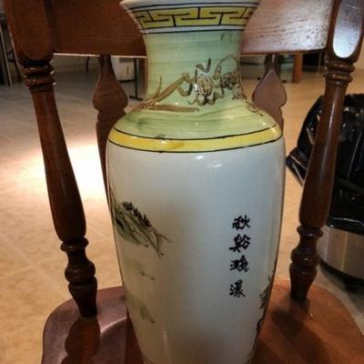 Vintage Nancy Pew Hand Painted Vintage Stoneware Pottery Vase 17” Tall Scarce Size.