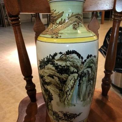 Vintage Nancy Pew Hand Painted Vintage Stoneware Pottery Vase 17” Tall Scarce Size.