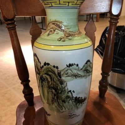 Vintage Nancy Pew Hand Painted Vintage Stoneware Pottery Vase 17” Tall Scarce Size.