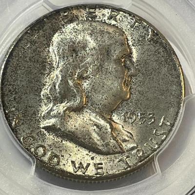 PCGS Certified 1953-S MS65 Nicely Toned Franklin Silver Half Dollar as Pictured.