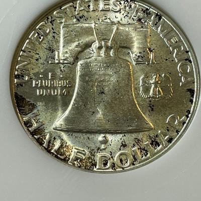 NGC Certified 1950-D MS65 Lightly Toned Franklin Silver Half Dollar as Pictured. (Has Full Bell Lines).