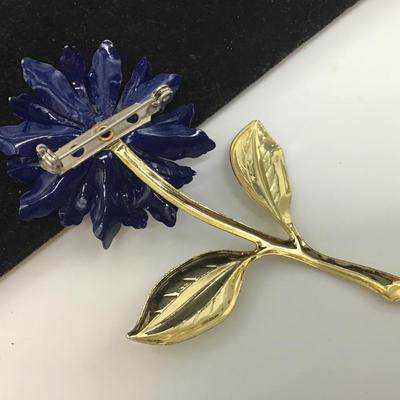 Beautiful, navy blue and gold tone, pin, Brooch