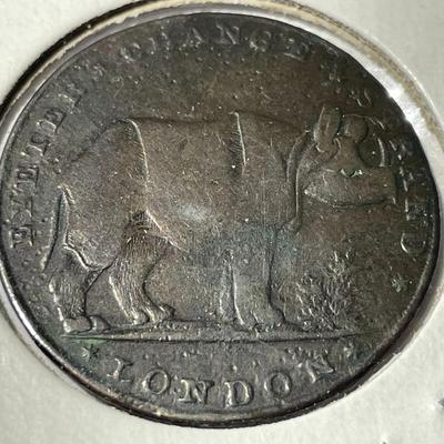 English c1795 Middlesex Pidcock's Exhibition Halfpenny Token Elephant & Rhinoceros SCARCE!