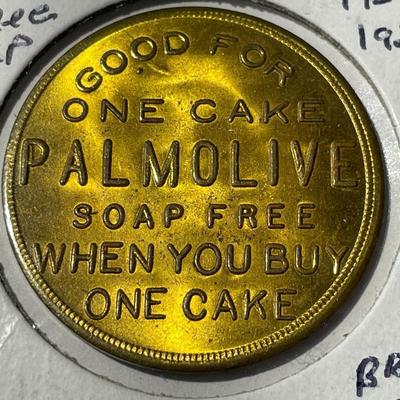 c1930s Palmolive-Peet One Cake Laundry Soap Token/Coin Made of Brass in Uncirculated Condition.