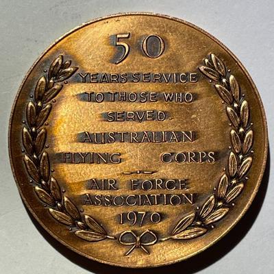 Vintage Copper Color Medal - 50th Anniversary Australian Flying Corps, Air Force Association, Australia, 1970 in VG Condition.