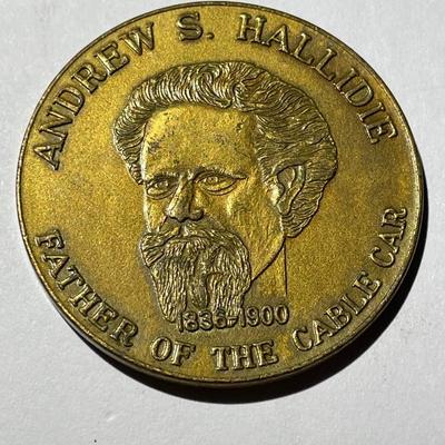 1973 San Francisco Centenary of Cable Cars Medal 38mm Bronze of Andrew Hallide Founder in Good Condition.