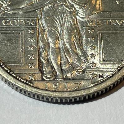 1917-P TYPE-I MS63 QUALITY FULL HEAD STANDING LIBERTY SILVER QUARTER AS PICTURED.