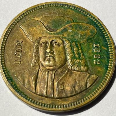 1882 William Penn Pennsylvania Bicentennial Commemorative Coin Token Medal as Pictured.