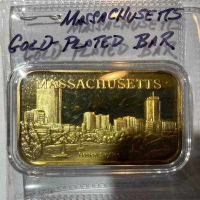 Vintage Massachusetts 18k Gold-Plated Bar as Pictured.