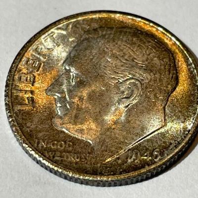 1946-S BU ORIGINAL TONED ROOSEVELT SILVER DIME FOR THE TONED LOVERS.