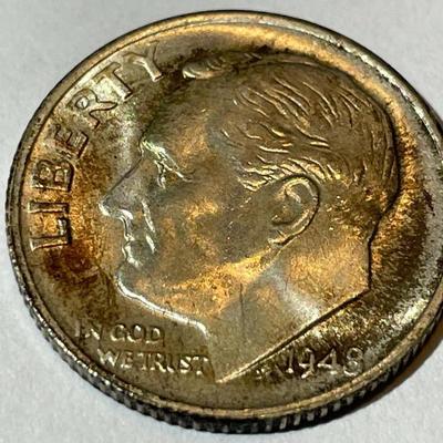 1948-S BU ORIGINAL TONED ROOSEVELT SILVER DIME FOR THE TONED LOVERS.
