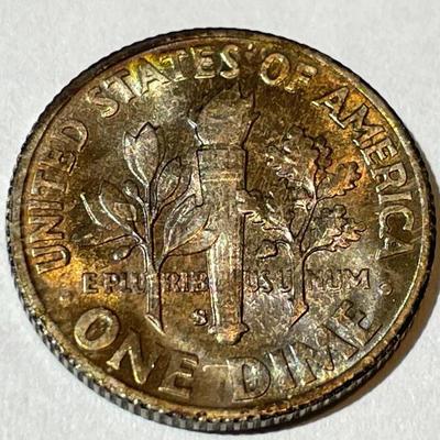 1948-S BU ORIGINAL TONED ROOSEVELT SILVER DIME FOR THE TONED LOVERS.