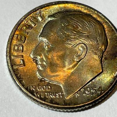 1954-P BU ORIGINAL TONED ROOSEVELT SILVER DIME FOR THE TONED LOVERS.