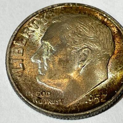 1952-S BU ORIGINAL TONED ROOSEVELT SILVER DIME FOR THE TONED LOVERS.