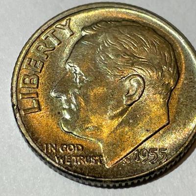 1955-P BU ORIGINAL TONED ROOSEVELT SILVER DIME FOR THE TONED LOVERS.