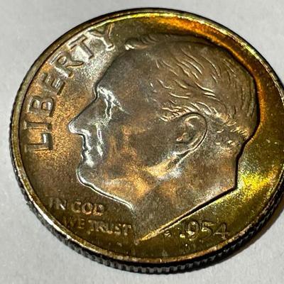 1954-S BU ORIGINAL TONED ROOSEVELT SILVER DIME FOR THE TONED LOVERS.