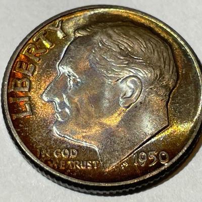 1950-P BU ORIGINAL TONED ROOSEVELT SILVER DIME FOR THE TONED LOVERS.
